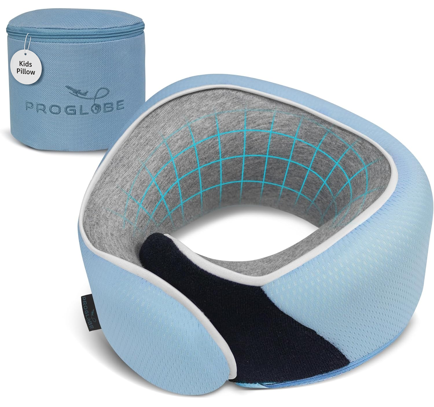 Proglobe Junior Kids Travel Neck Pillow (Light Pink) – Ergonomic Memory Foam Neck Pillow for Car Seat & Airplane, Chin Support, Washable Cover, Ages 4–13