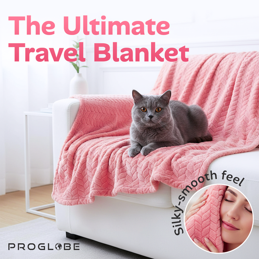 Proglobe Premium Travel Blanket – Lightweight Micro Plush Blanket for Airplanes, Camping & All-Season Travel Comfort