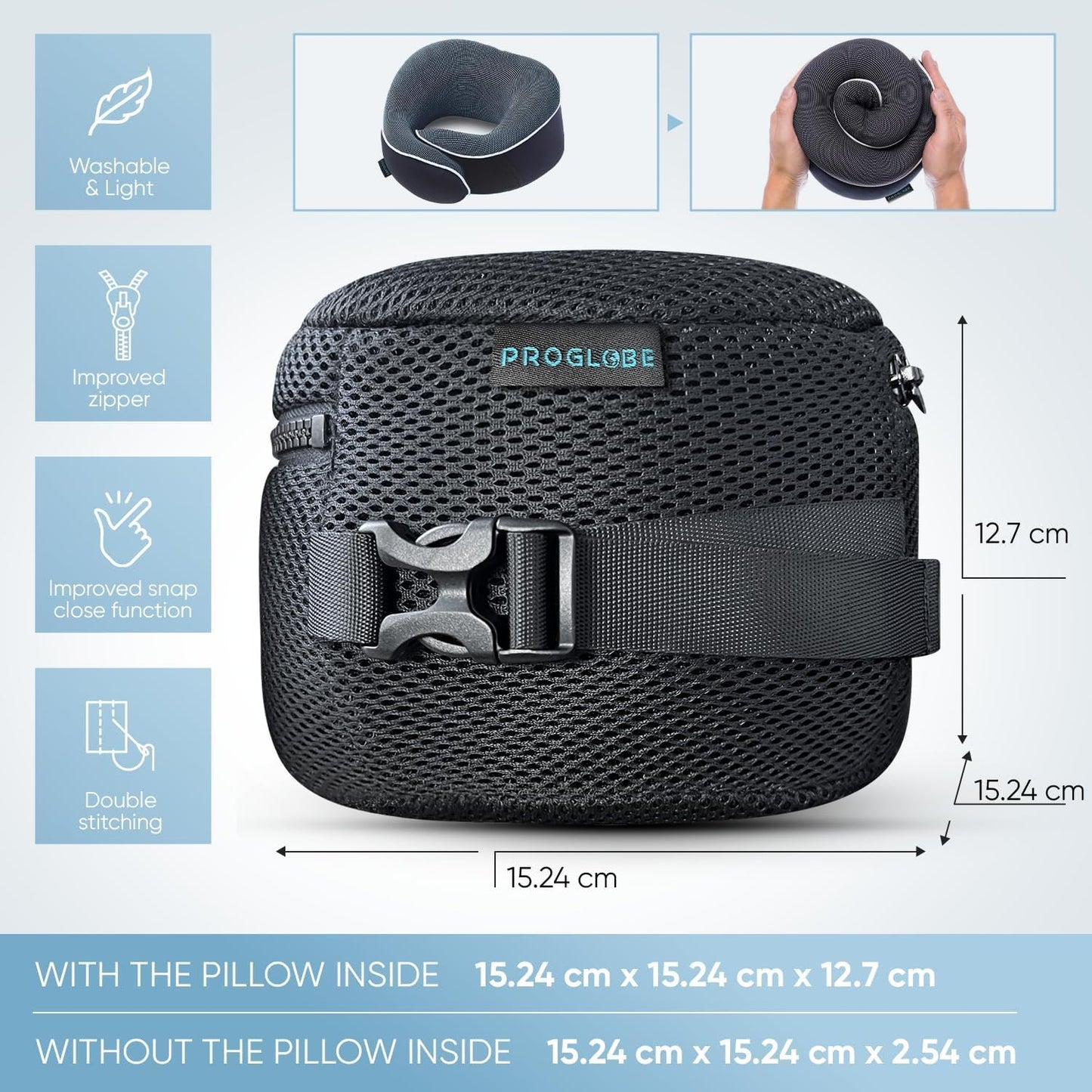 Proglobe Travel Pillow Compression Bag & Neck Pillow Storage – Breathable Mesh Carrying Case with Snap Clasp for Airplane & Travel Accessories