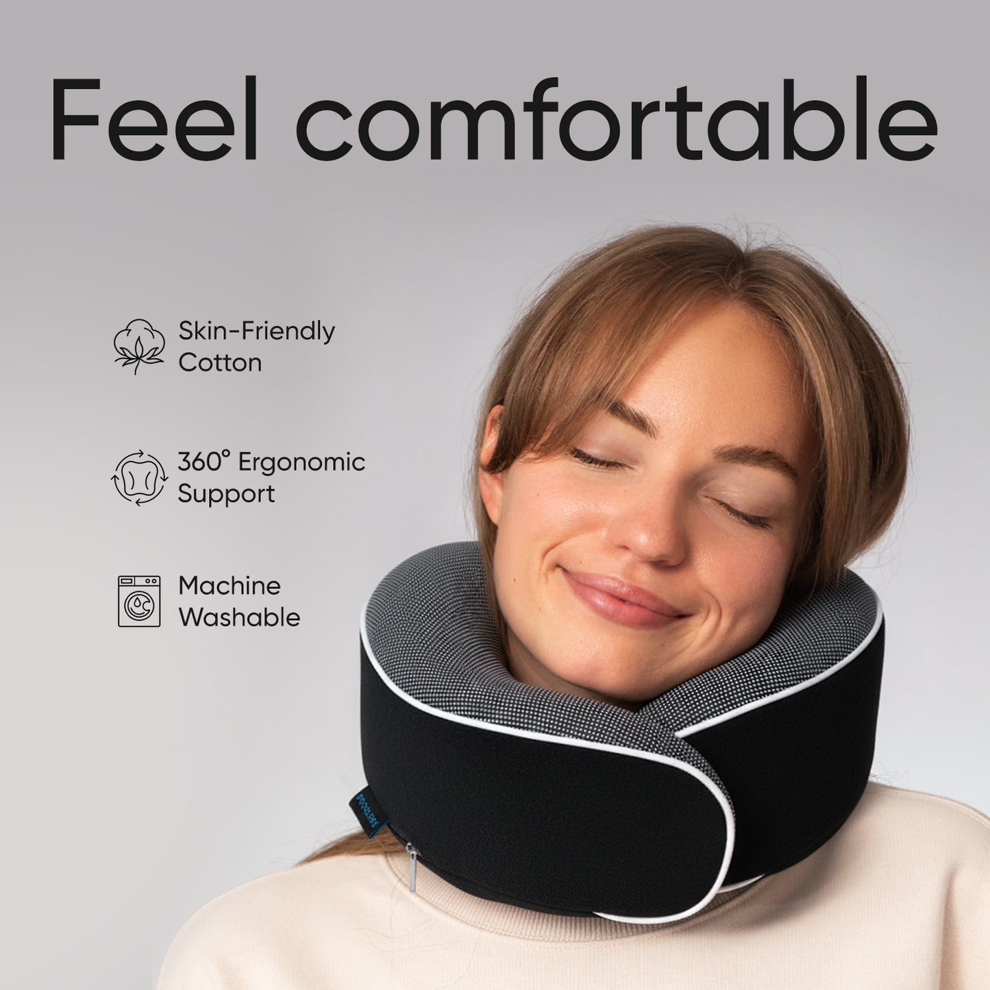 Proglobe Orthopedic Memory Foam Travel Neck Pillow Set – 360° Support Pillow with 3D Eye Mask, Earplugs & Luxury Mesh Carry Bag - Black