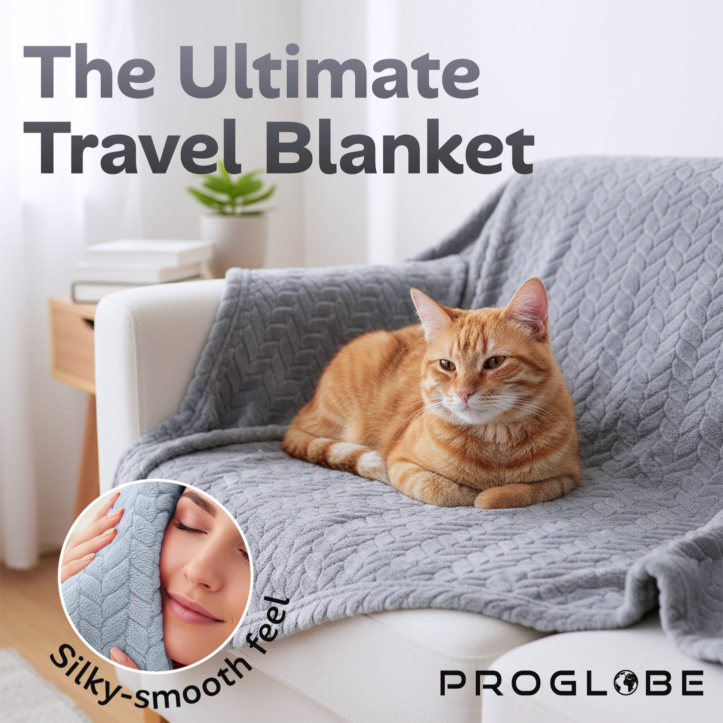 Proglobe Premium Travel Blanket – Gray Lightweight Micro Plush Blanket for Airplanes, Camping & All-Season Travel Comfort