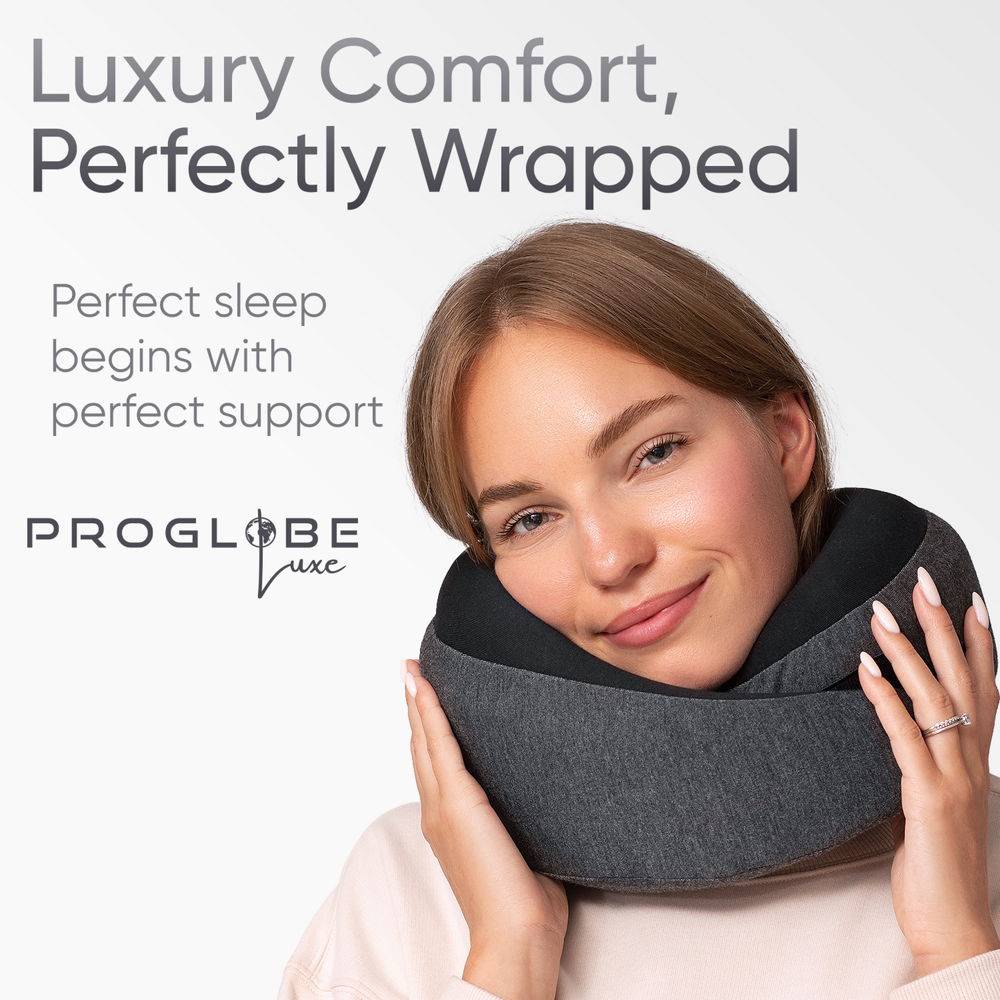 Ash Black Memory Foam Luxe Travel Neck Pillow for Airplanes – Lightweight Ergonomic Chin Support Pillow with Compression Bag for Long Flights