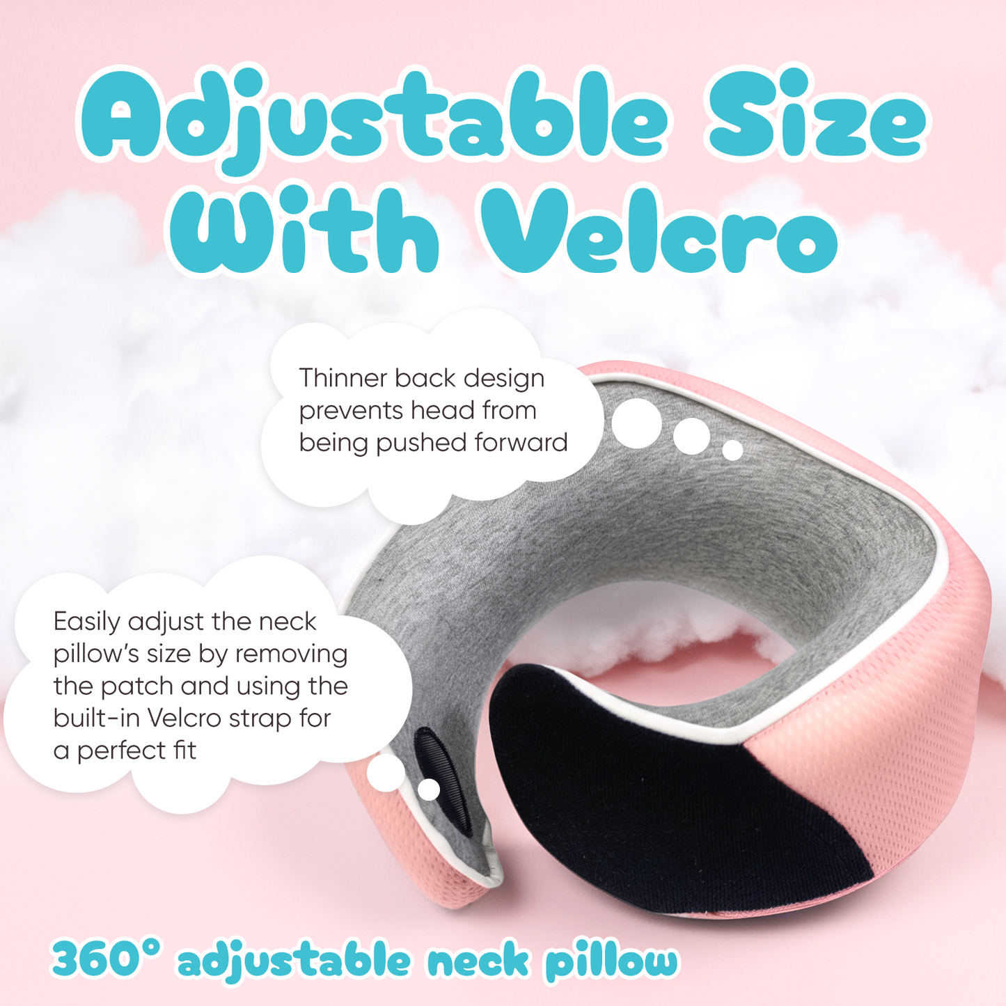 Proglobe Junior Kids Travel Neck Pillow (Light Pink) – Ergonomic Memory Foam Neck Pillow for Car Seat & Airplane, Chin Support, Washable Cover, Ages 4–13