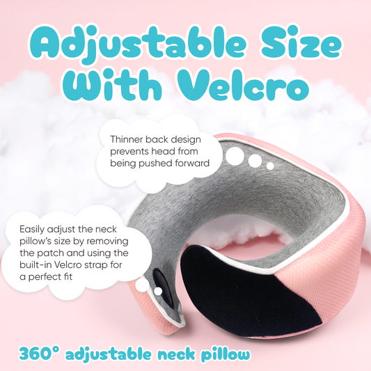 Proglobe Junior Kids Travel Neck Pillow (Light Pink) – Ergonomic Memory Foam Neck Pillow for Car Seat & Airplane, Chin Support, Washable Cover, Ages 4–13