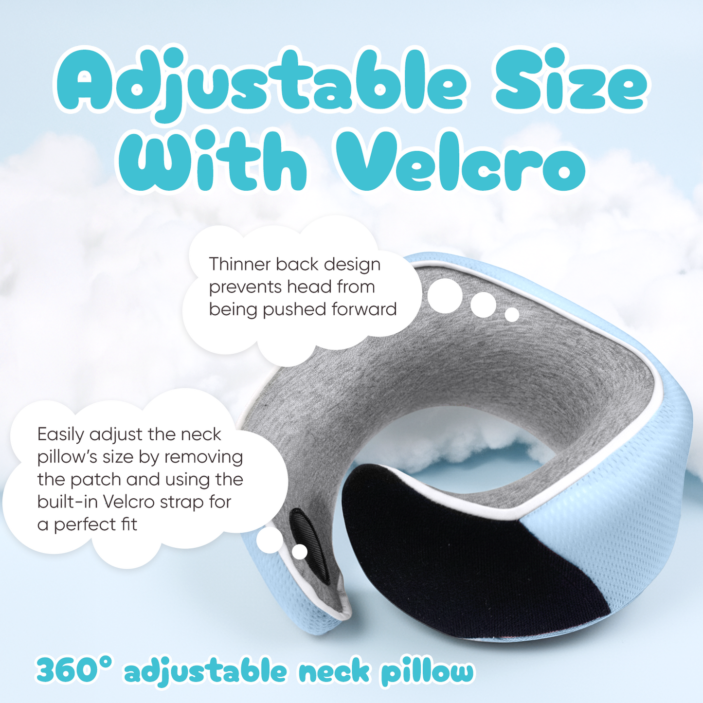 Proglobe Junior Kids Travel Neck Pillow (Light Blue) – Ergonomic Memory Foam Neck Pillow for Car Seat & Airplane, Chin Support, Washable Cover, Ages 4–13