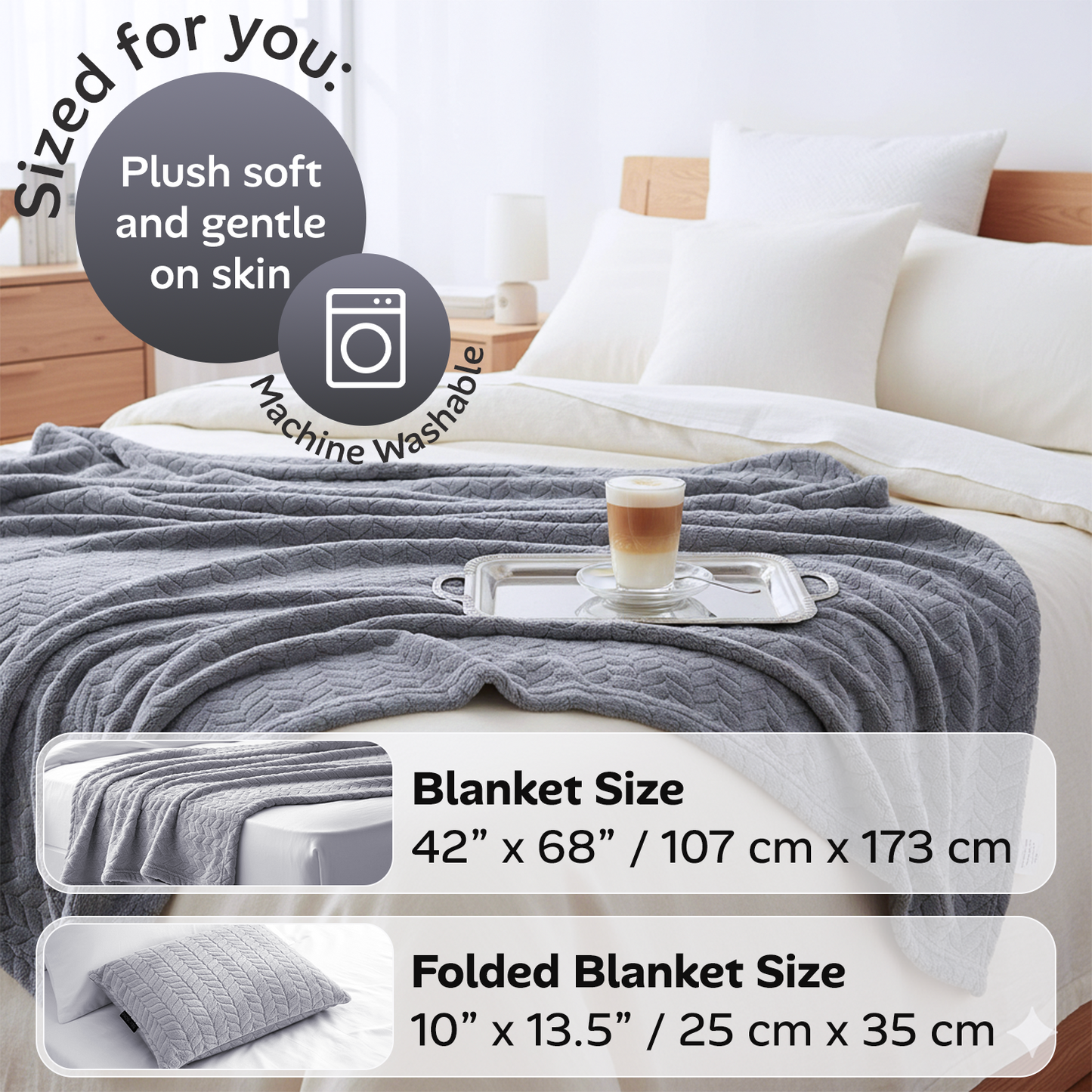 Proglobe Premium Travel Blanket – Gray Lightweight Micro Plush Blanket for Airplanes, Camping & All-Season Travel Comfort