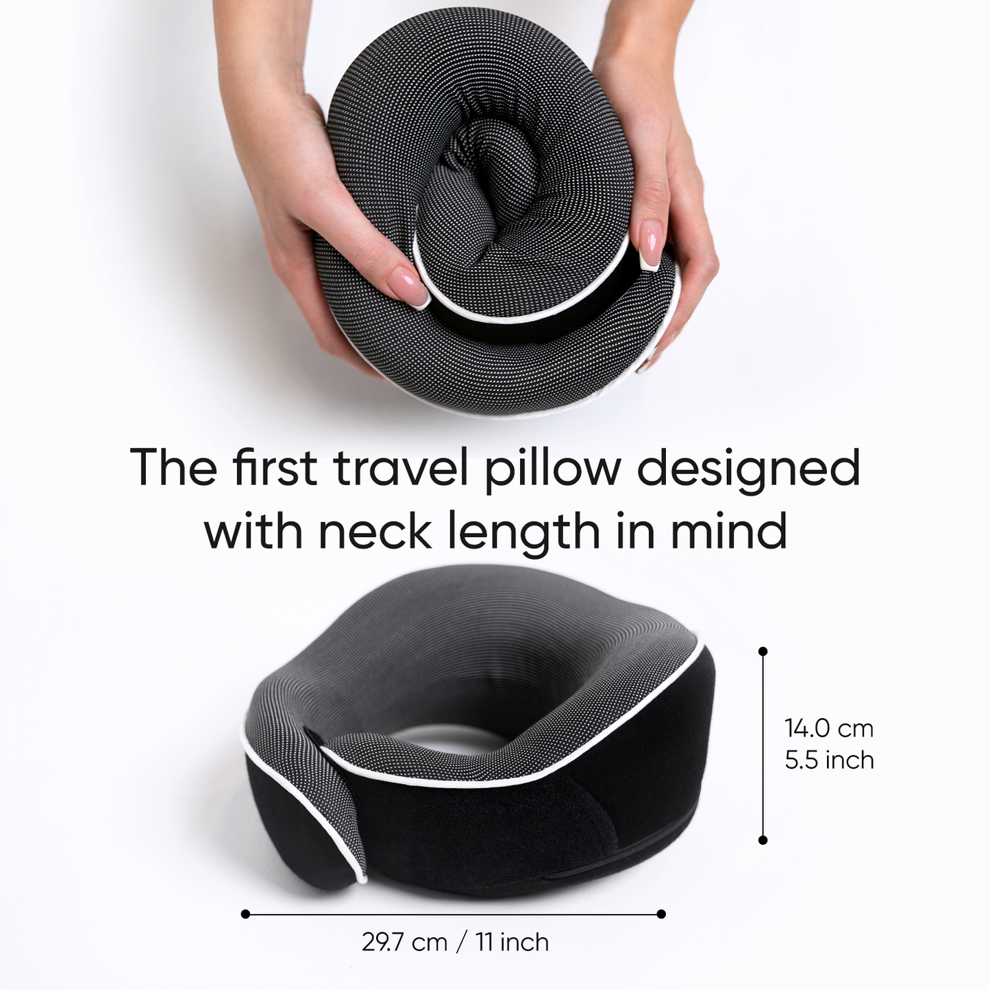 Proglobe Orthopedic Memory Foam Travel Neck Pillow Set – 360° Support Pillow with 3D Eye Mask, Earplugs & Luxury Mesh Carry Bag - Black