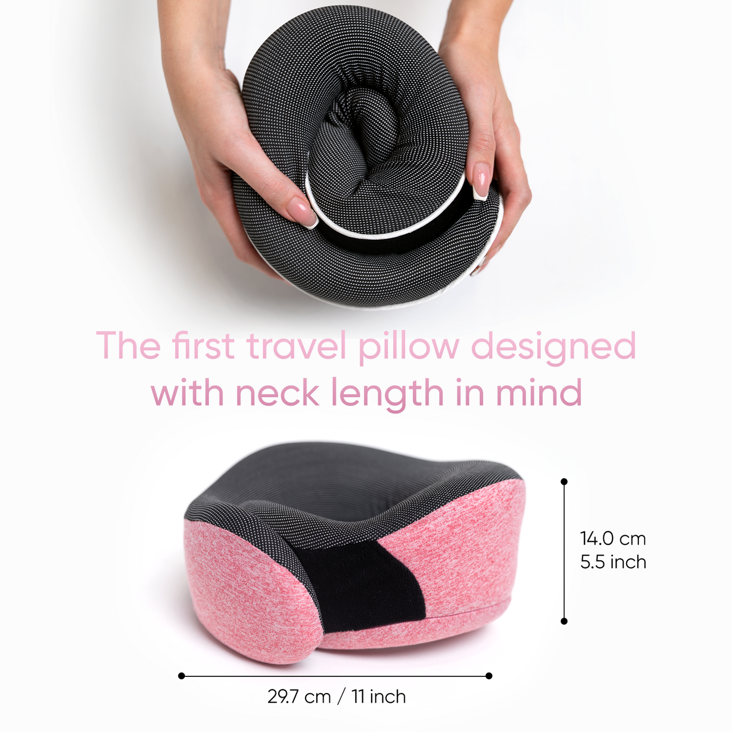 Proglobe Orthopedic Memory Foam Travel Neck Pillow Set – 360° Support Pillow with 3D Eye Mask, Earplugs & Luxury Mesh Carry Bag - Pink