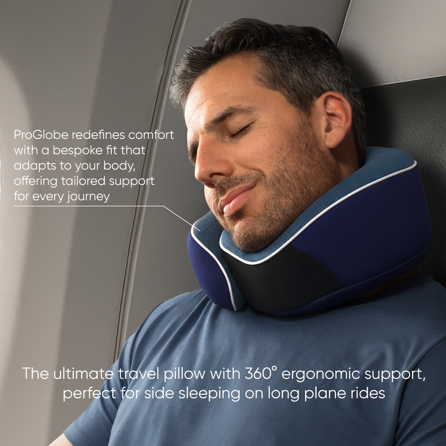Proglobe Orthopedic Memory Foam Travel Neck Pillow Set – 360° Support Pillow with 3D Eye Mask, Earplugs & Luxury Mesh Carry Bag - Blue