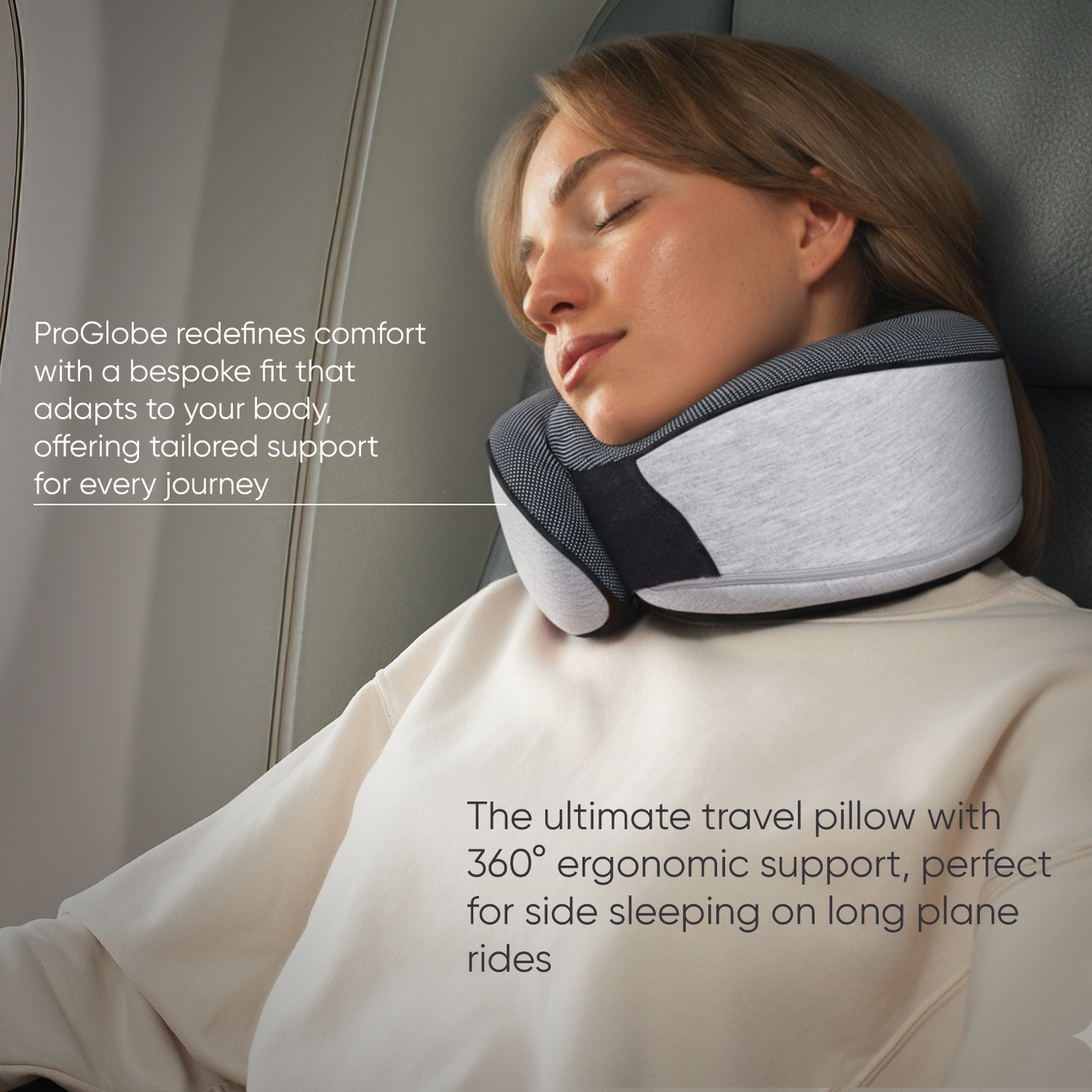 Proglobe Orthopedic Memory Foam Travel Neck Pillow Set – 360° Support Pillow with 3D Eye Mask, Earplugs & Luxury Mesh Carry Bag - Light Gray