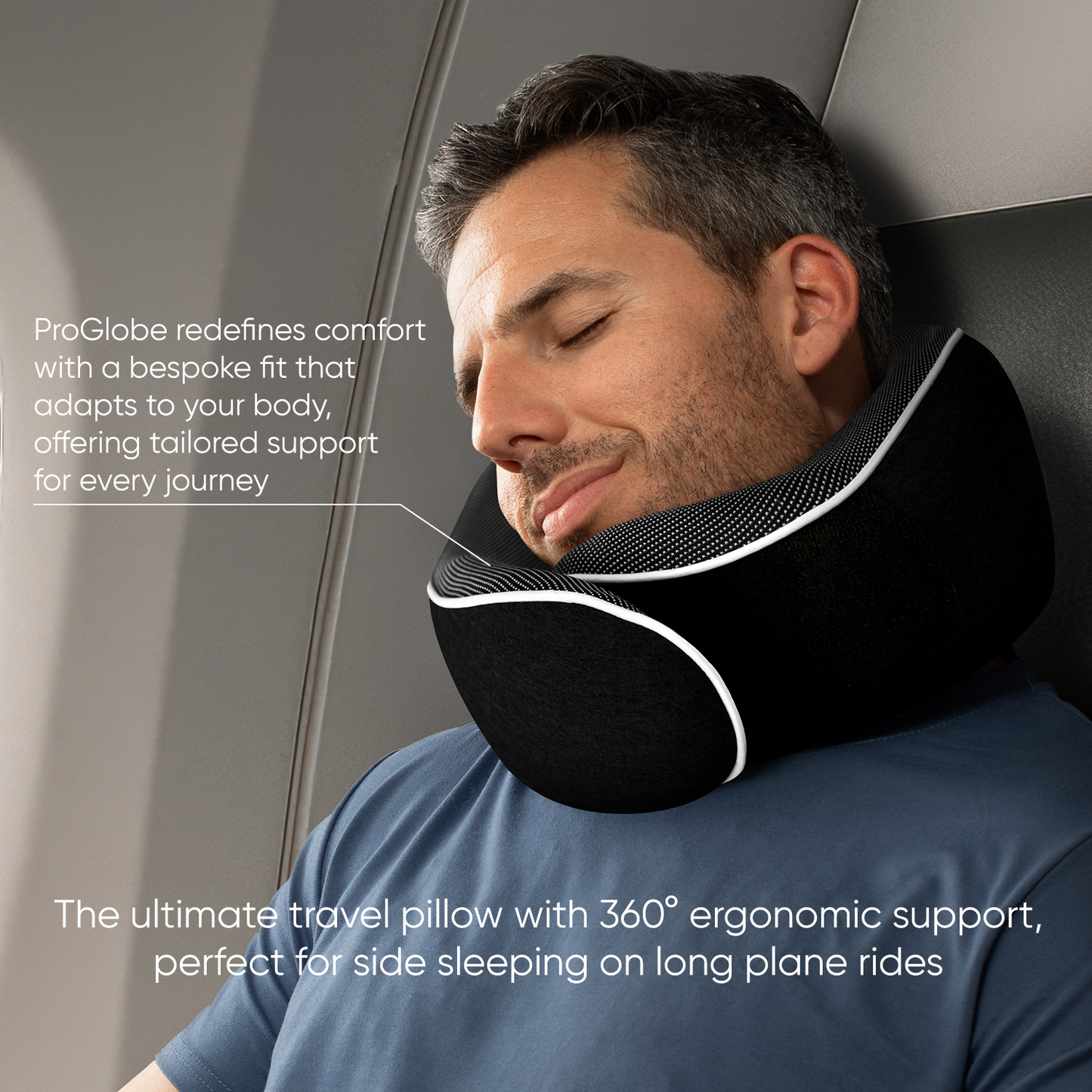 Proglobe Orthopedic Memory Foam Travel Neck Pillow Set – 360° Support Pillow with 3D Eye Mask, Earplugs & Luxury Mesh Carry Bag - Black