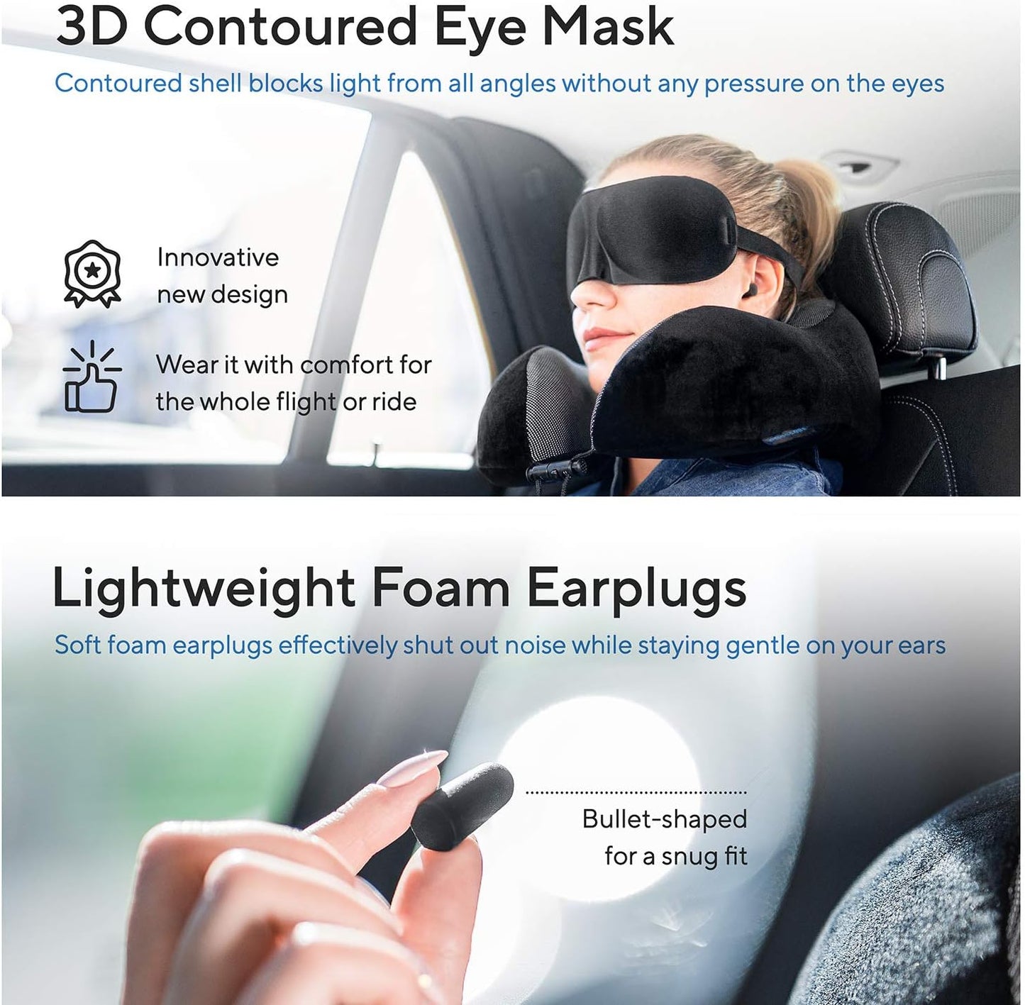 Proglobe 4-in-1 Luxury Travel Blanket Set – Memory Foam Neck Pillow, Super Soft Fleece Blanket, 3D Sleep Mask & Earplugs Travel Kit