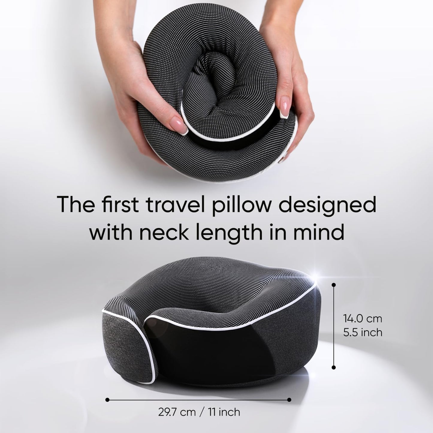 Proglobe Orthopedic Memory Foam Travel Neck Pillow Set – 360° Support Pillow with 3D Eye Mask, Earplugs & Luxury Mesh Carry Bag - Dark Gray