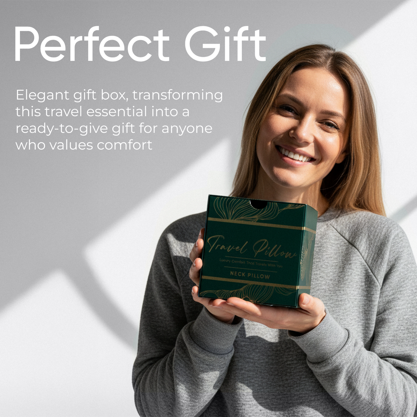 Ash Black Memory Foam Luxe Travel Neck Pillow for Airplanes – Lightweight Ergonomic Chin Support Pillow with Compression Bag for Long Flights