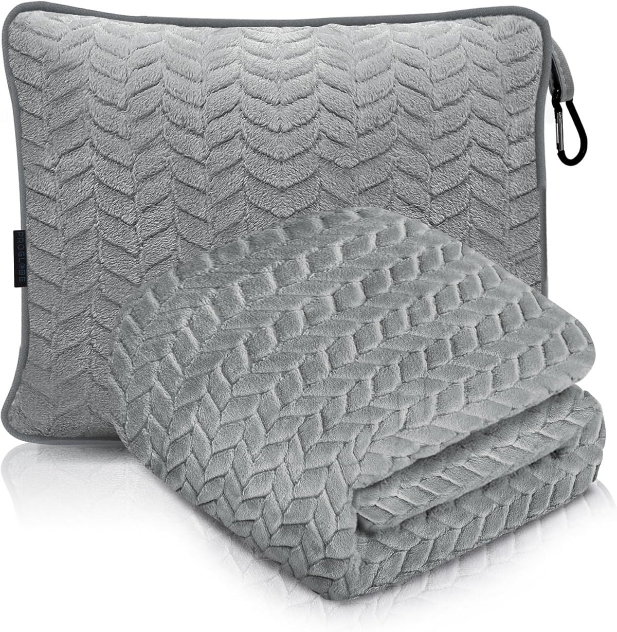 Proglobe Premium Travel Blanket in Gray, micro plush, 42 by 68 inches with carry case