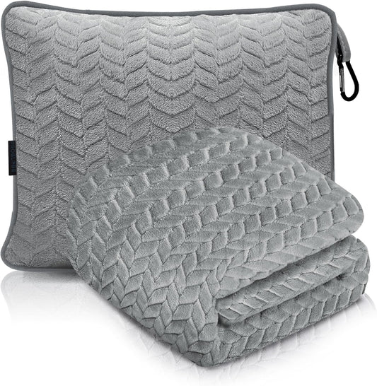 Proglobe Premium Travel Blanket in Gray, micro plush, 42 by 68 inches with carry case