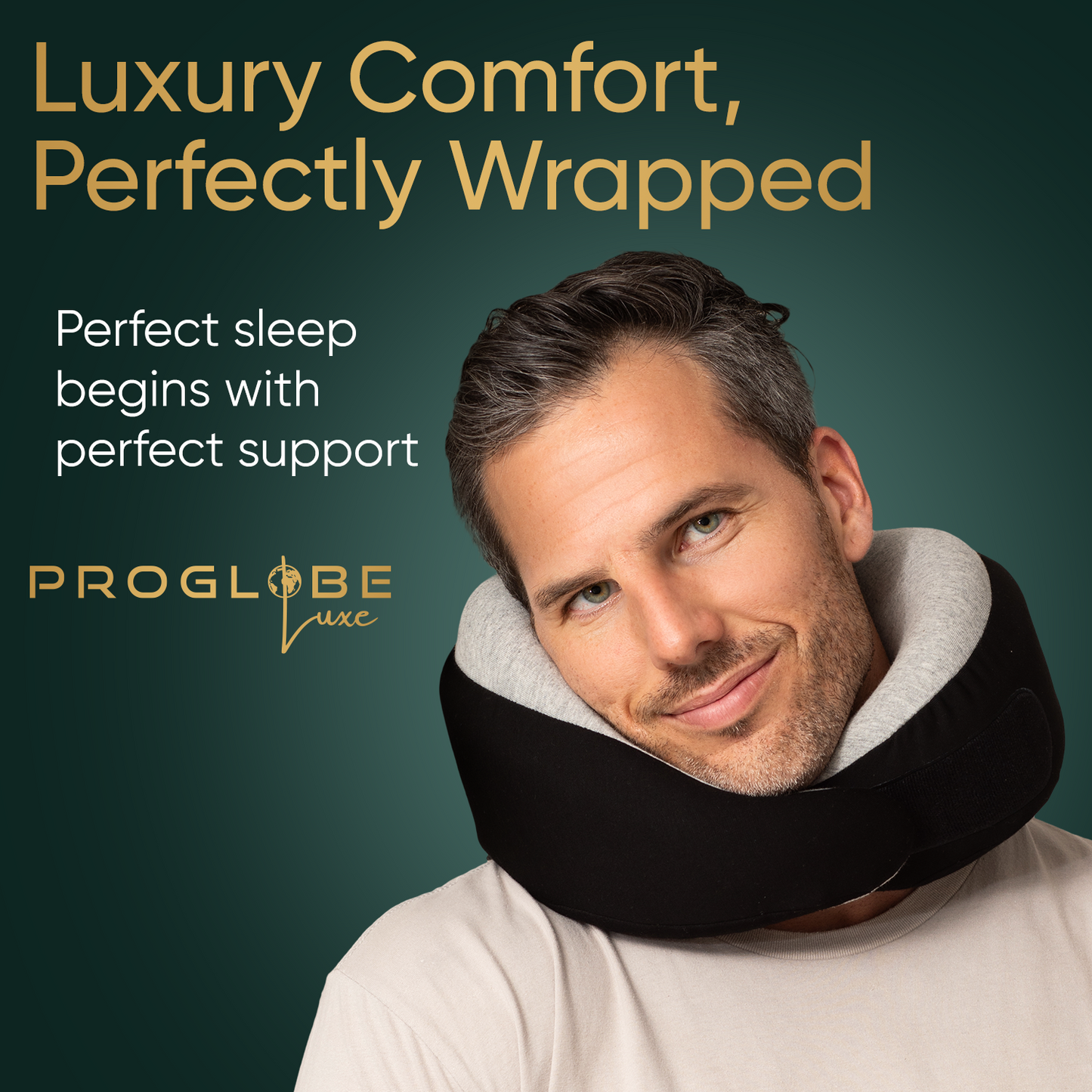 Proglobe Charcoal Black Memory Foam Travel Neck Pillow for Airplanes – Lightweight Ergonomic Chin Support Pillow with Compression Bag