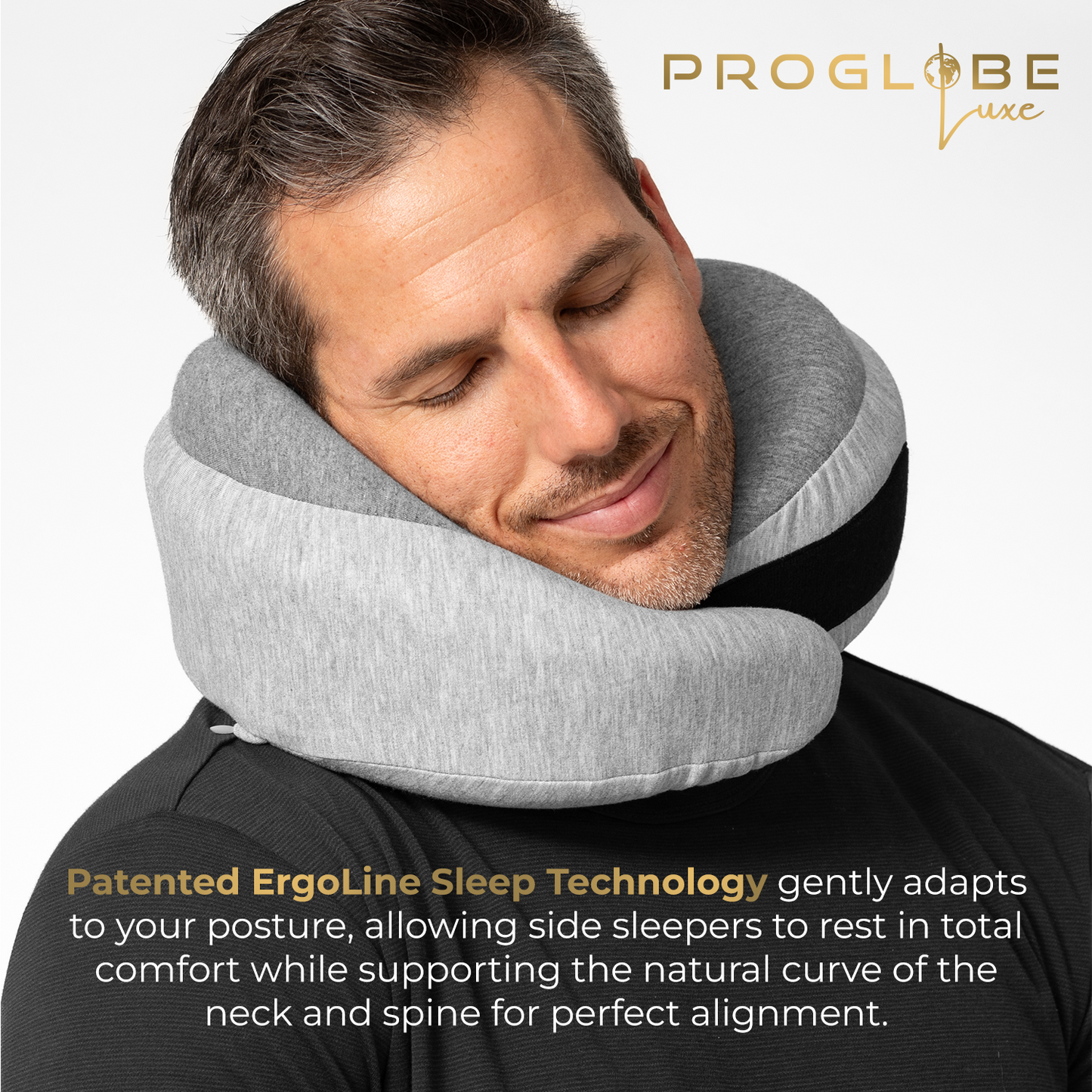 Proglobe Light Gray Memory Foam Travel Neck Pillow for Airplanes – Lightweight Ergonomic Chin Support Pillow with Compression Bag