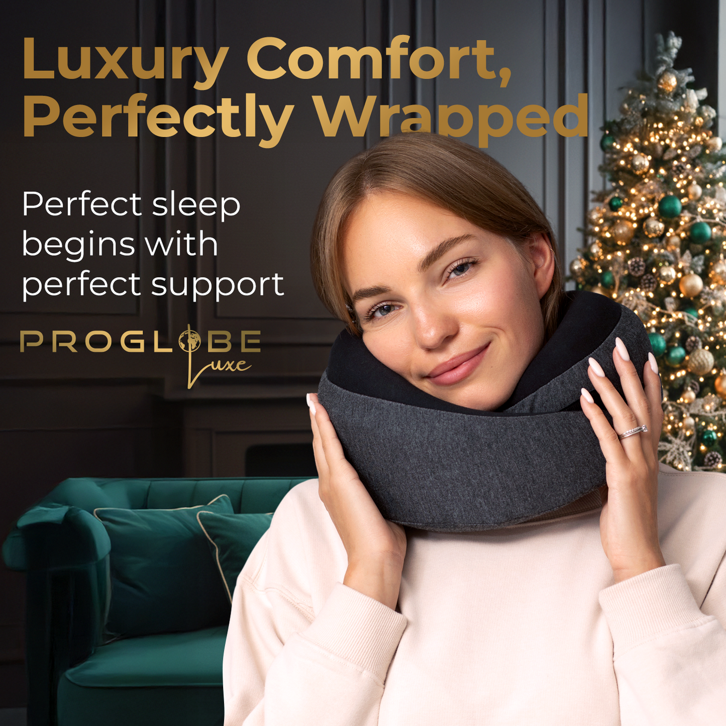 Ash Black Memory Foam Luxe Travel Neck Pillow for Airplanes – Lightweight Ergonomic Chin Support Pillow with Compression Bag for Long Flights