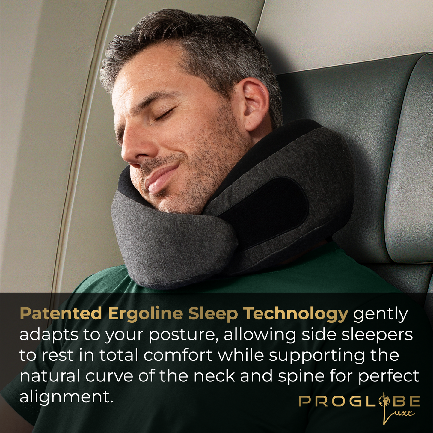 Ash Black Memory Foam Luxe Travel Neck Pillow for Airplanes – Lightweight Ergonomic Chin Support Pillow with Compression Bag for Long Flights