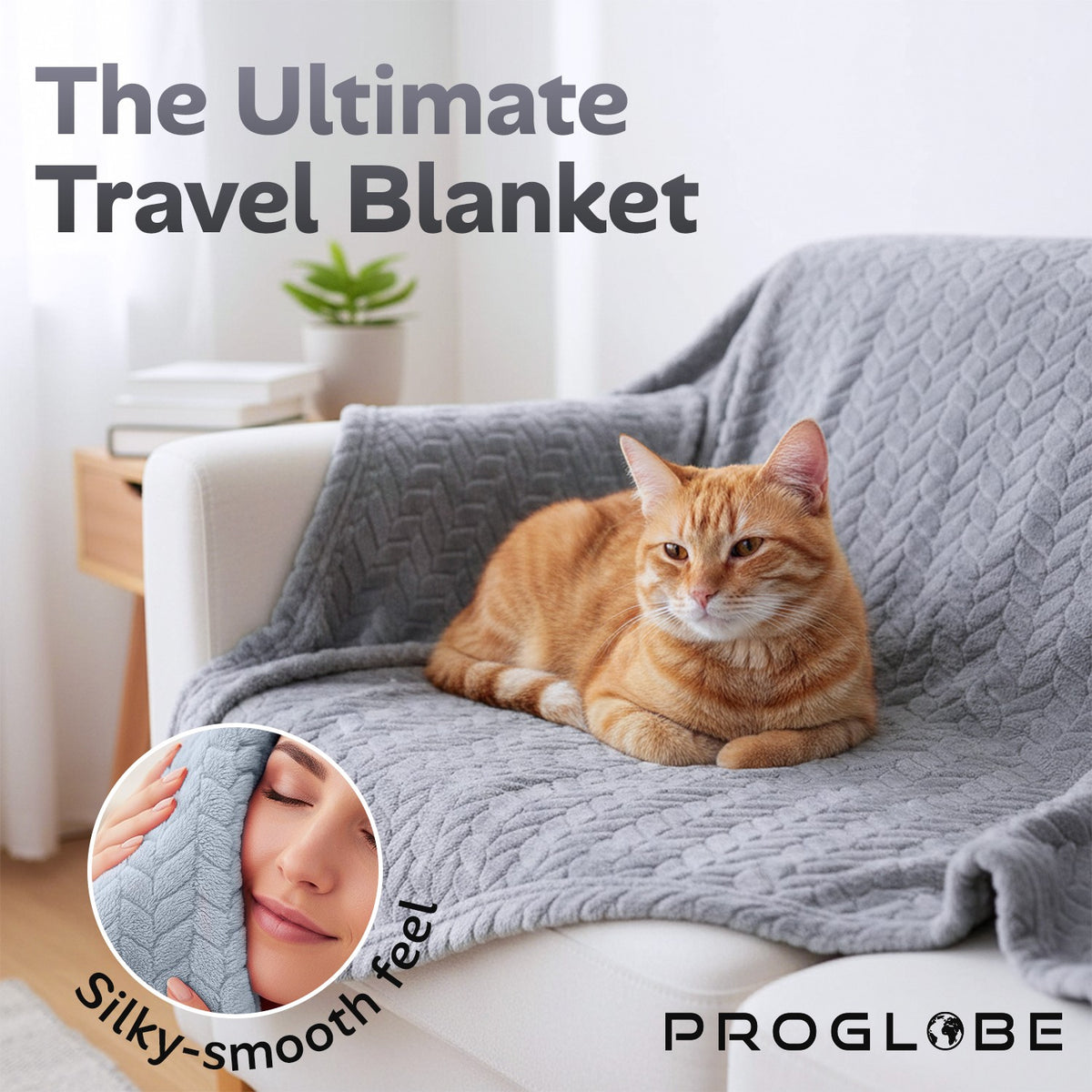 Proglobe Premium Travel Blanket – Gray Lightweight Micro Plush Blanket for Airplanes, Camping & All-Season Travel Comfort