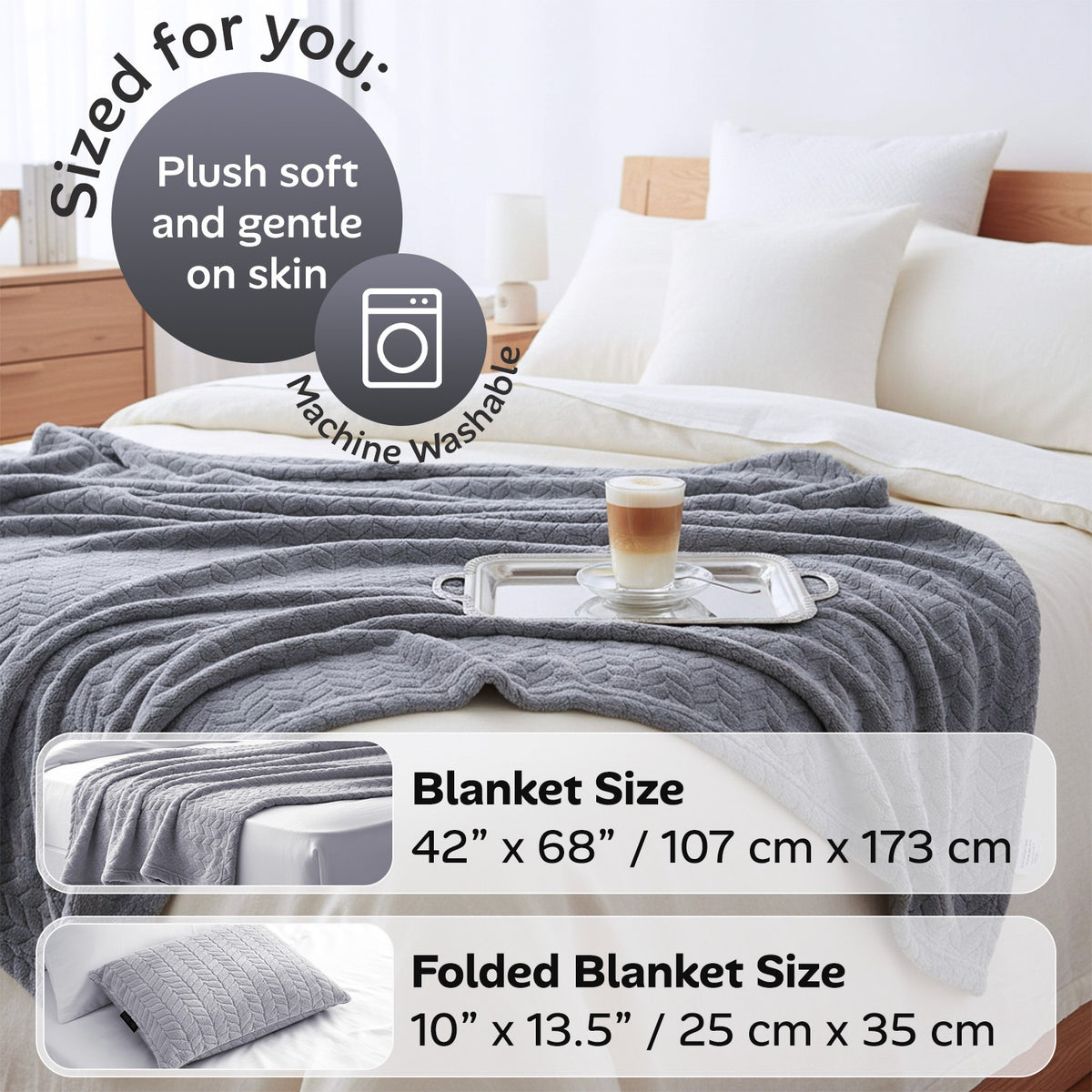 Proglobe Premium Travel Blanket – Gray Lightweight Micro Plush Blanket for Airplanes, Camping & All-Season Travel Comfort