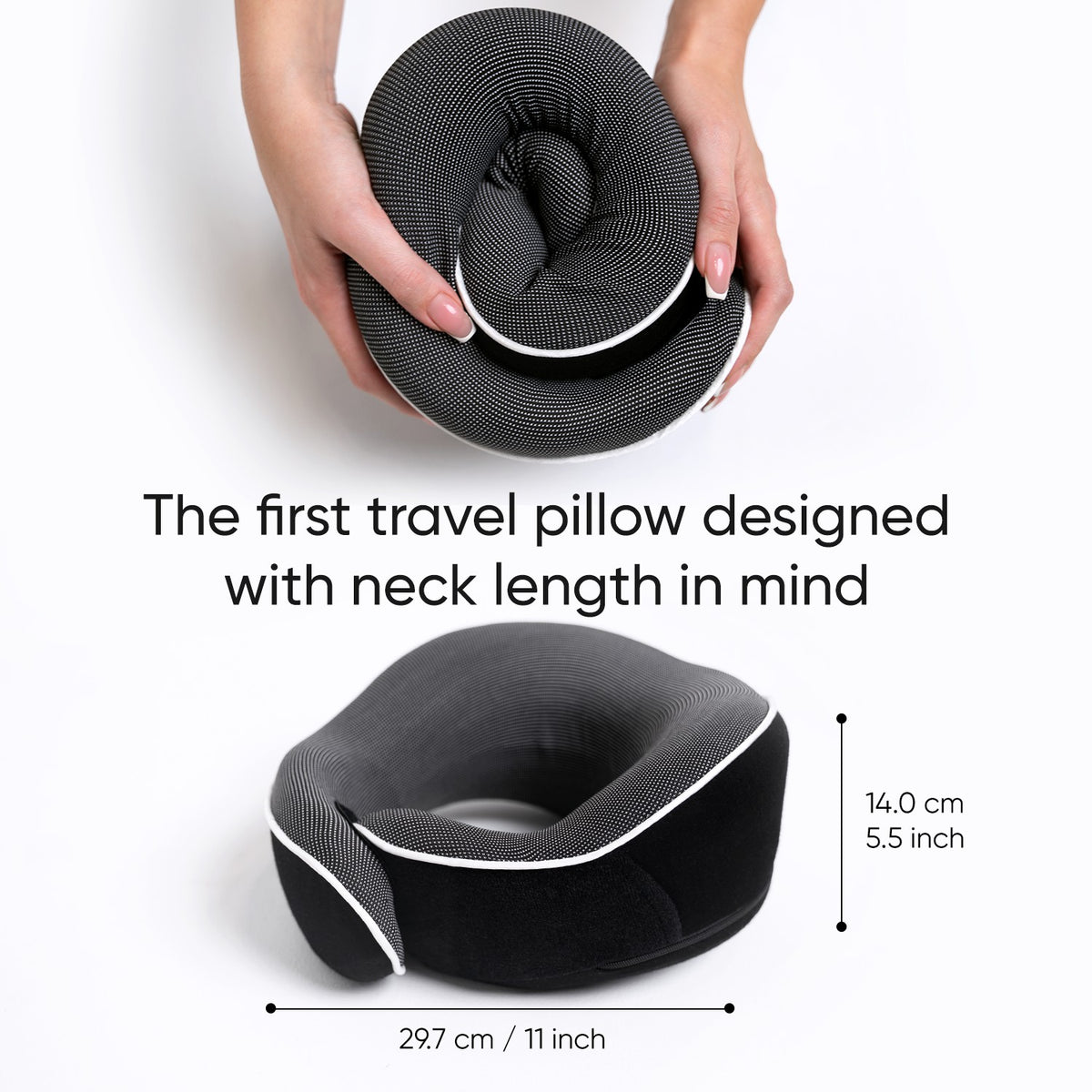 Proglobe Orthopedic Memory Foam Travel Neck Pillow Set – 360° Support Pillow with 3D Eye Mask, Earplugs & Luxury Mesh Carry Bag - Black