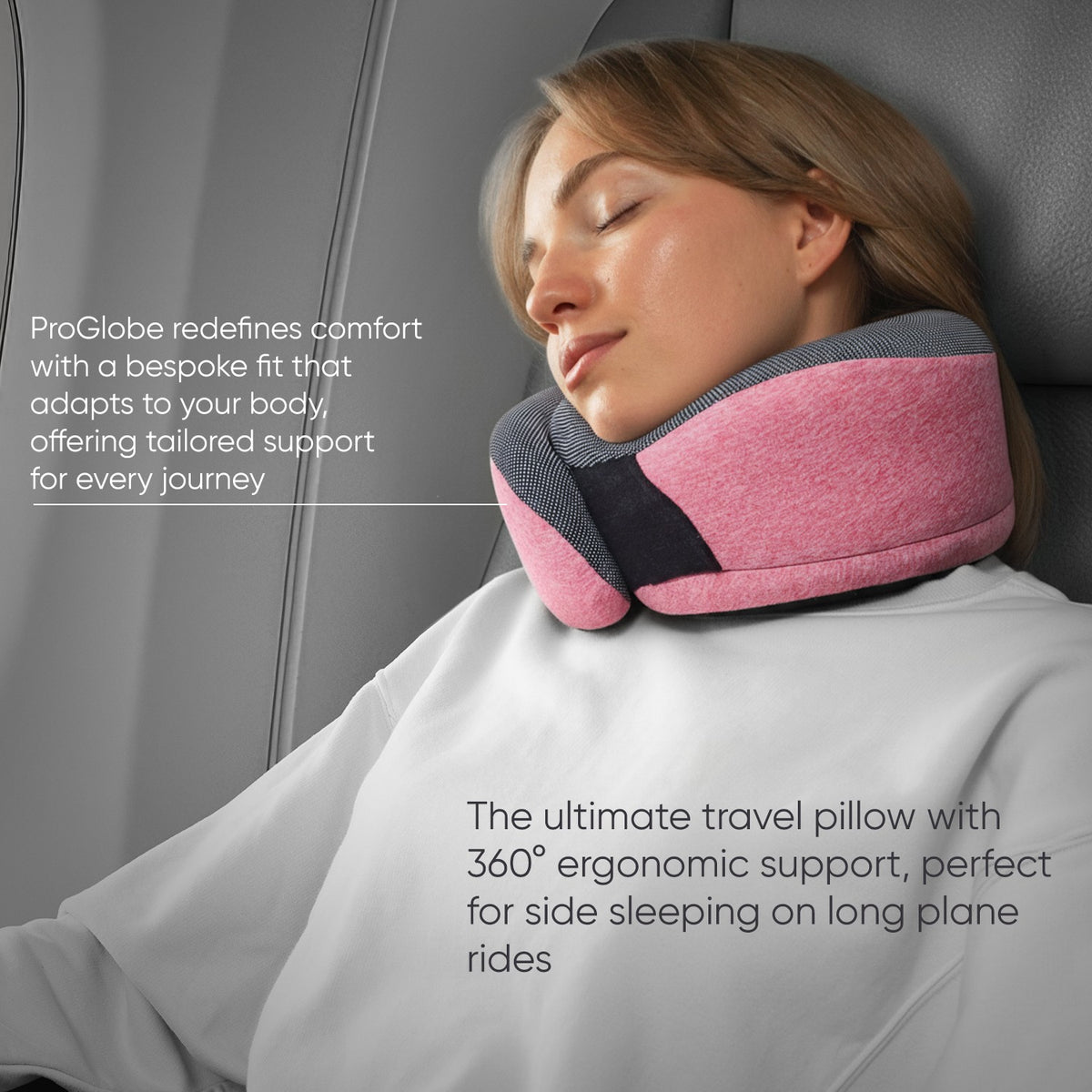 Proglobe Orthopedic Memory Foam Travel Neck Pillow Set – 360° Support Pillow with 3D Eye Mask, Earplugs & Luxury Mesh Carry Bag - Light Gray
