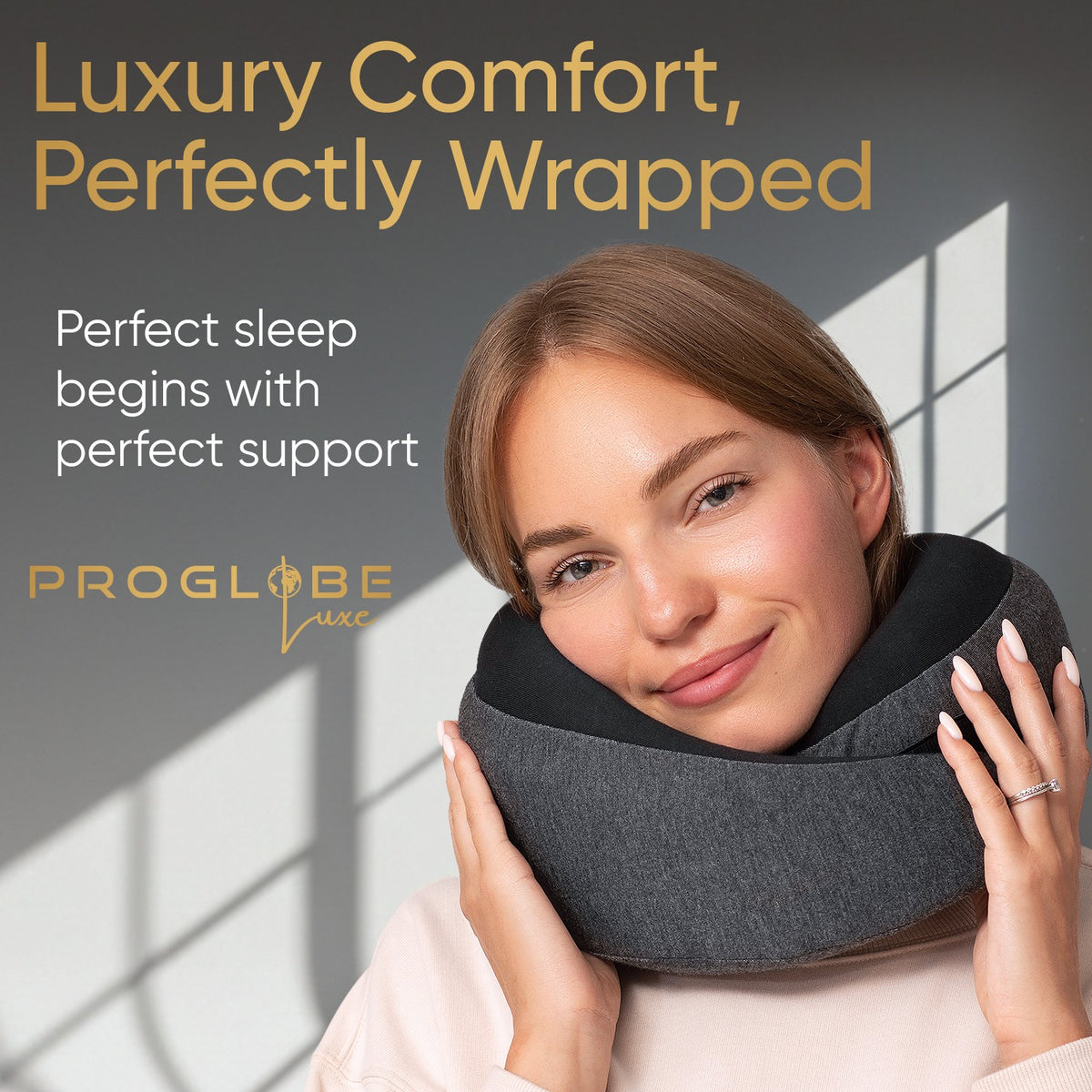Ash Black Memory Foam Luxe Travel Neck Pillow for Airplanes – Lightweight Ergonomic Chin Support Pillow with Compression Bag for Long Flights