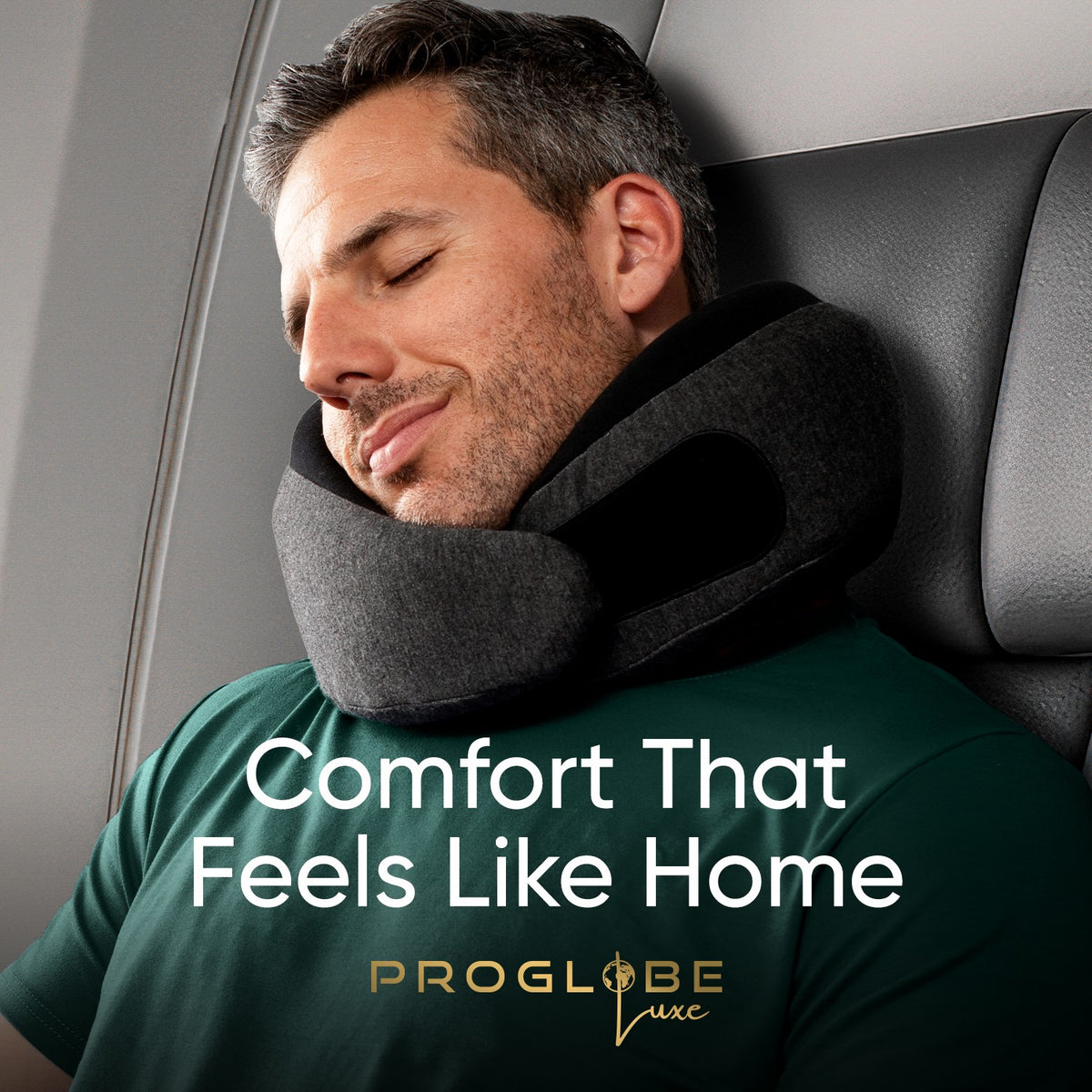 Ash Black Memory Foam Luxe Travel Neck Pillow for Airplanes – Lightweight Ergonomic Chin Support Pillow with Compression Bag for Long Flights