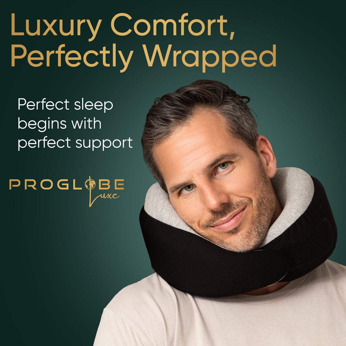 Ash Black Memory Foam Luxe Travel Neck Pillow for Airplanes – Lightweight Ergonomic Chin Support Pillow with Compression Bag for Long Flights