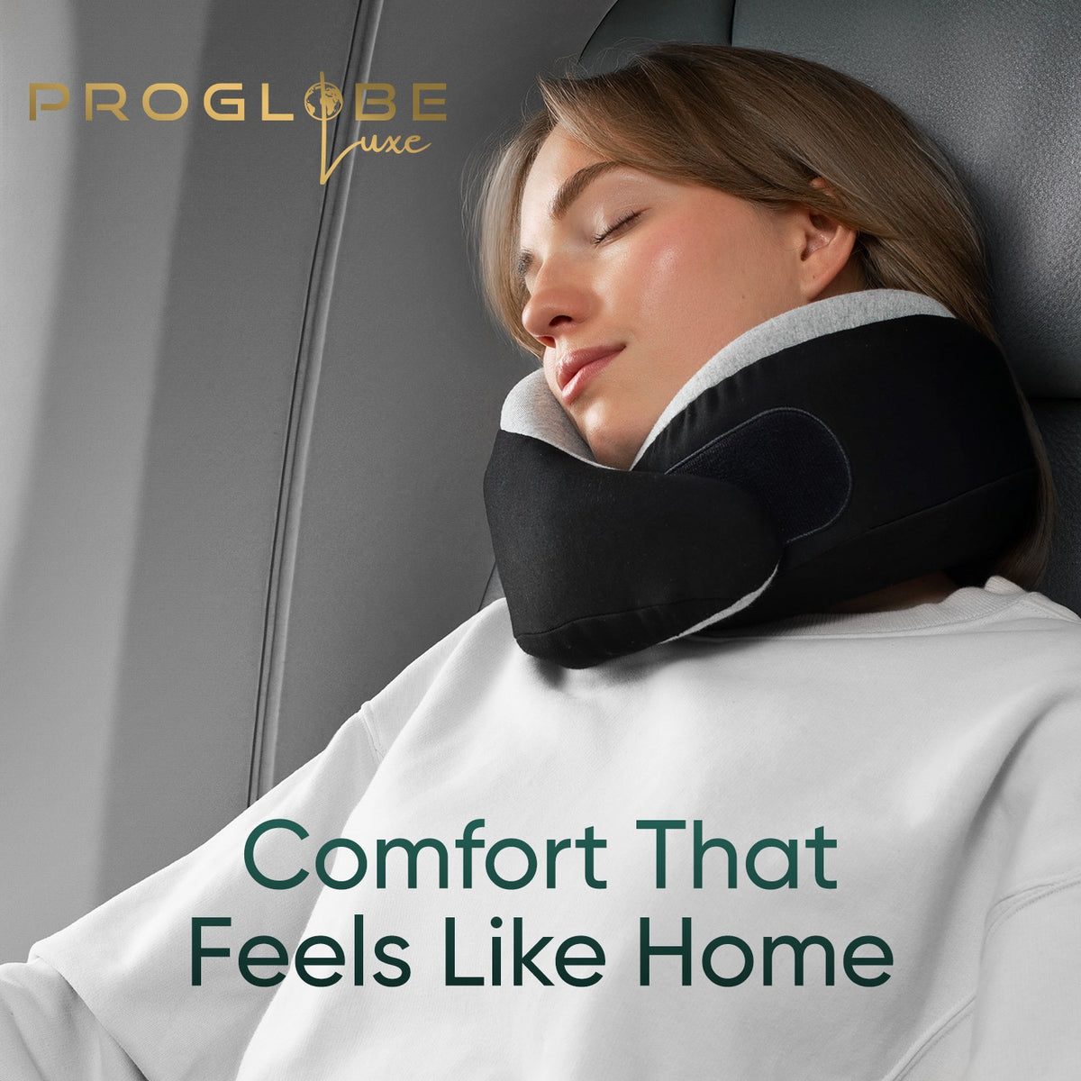 Ash Black Memory Foam Luxe Travel Neck Pillow for Airplanes – Lightweight Ergonomic Chin Support Pillow with Compression Bag for Long Flights