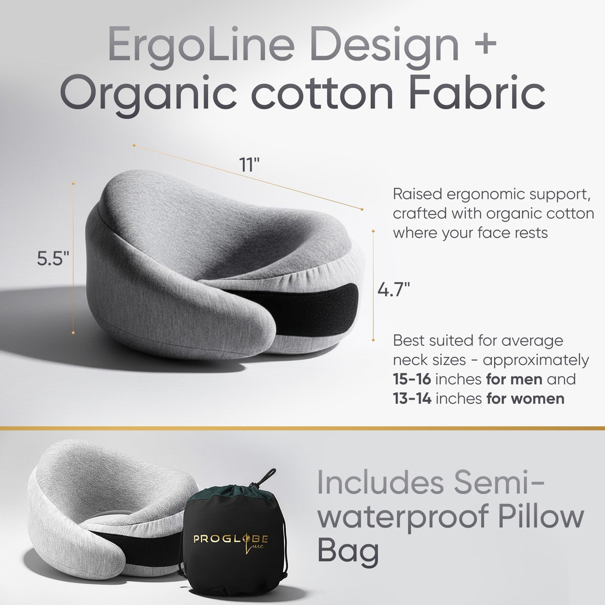 Ash Black Memory Foam Luxe Travel Neck Pillow for Airplanes – Lightweight Ergonomic Chin Support Pillow with Compression Bag for Long Flights
